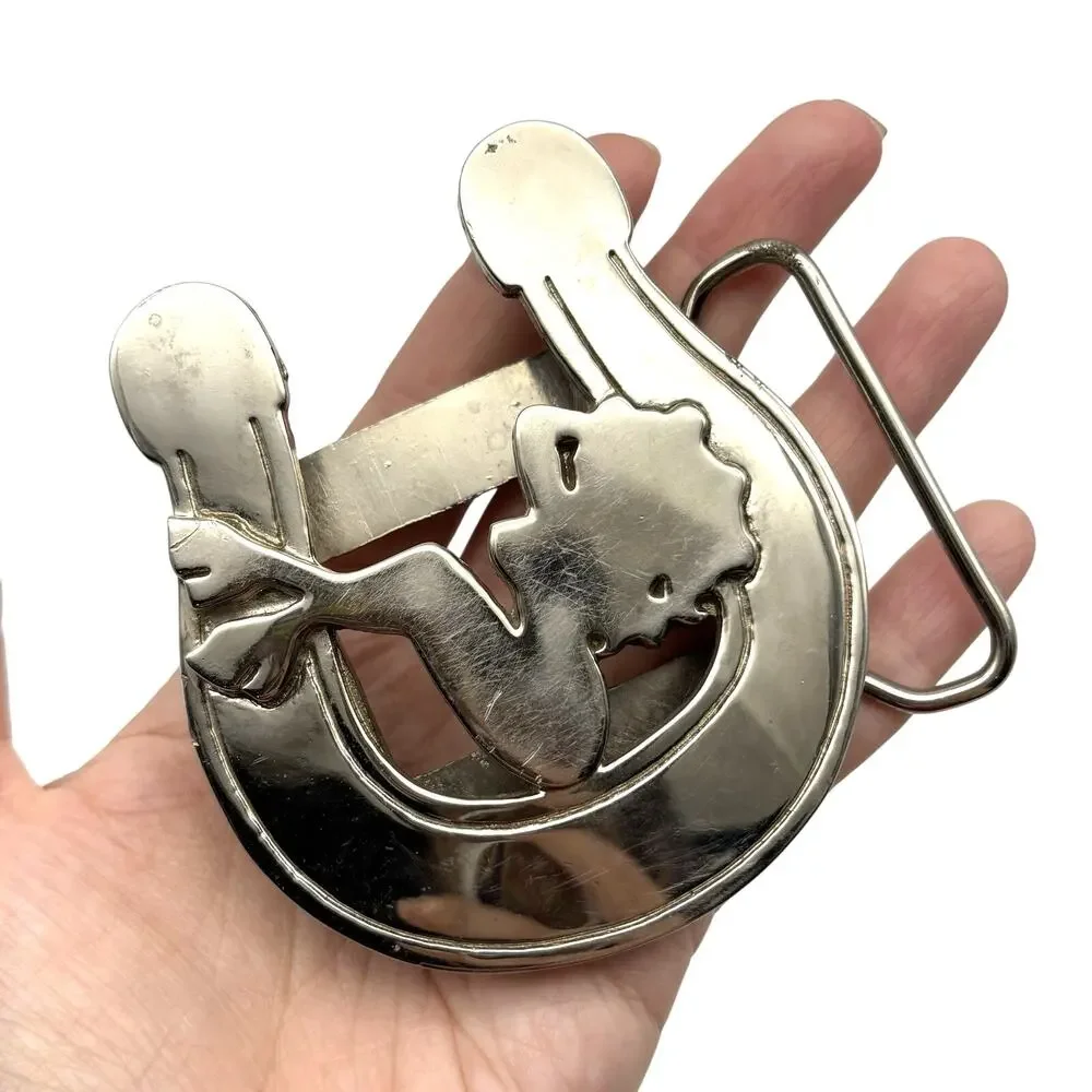 1990s NO FEAR Chrome Lucky Horseshoe Pinup Girl Zippo Holder Buckle Fits 2